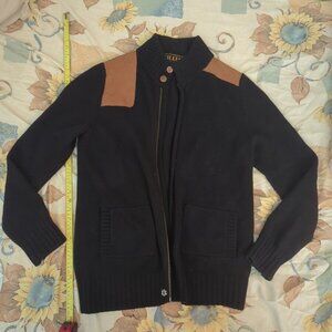 William Hunt Savile Row zipper sweater men Large Lamwool Black